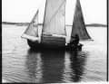 A wooden box on a rowing boat - Yrvind's first boat, which he sailed around the Baltic Sea in 1962