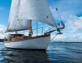 View of the bow of the "Gertrud III" with the striking jib boom