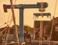 The crane and slip ramp stand where the Vogelfluglinie once ran over a ferry pier