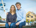 Philipp Schaich and his wife Claudia on the jetty in today's shipyard harbour on Fehmarnsund