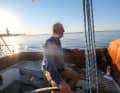 Solo sailor Christoph Lauterbach on the Elbe, SY Gutland