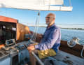 Solo sailor Christoph Lauterbach on the Elbe, SY Gutland