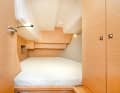 The aft cabin on the port side offers plenty of height above the mattress; the berth width is also fine