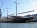 Classic: the 127 metre long "Koru" in the city harbour of Rotterdam. Here, the three-masted schooner is still without its gaff beams and crow's nest