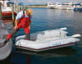 Right: the step over the bow INTO the dinghy