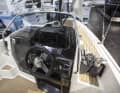 The engine control position is at the front end of the cockpit. Under sail we steer with the tiller