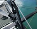 Equipment carrier: Fixed bowsprit with furler for code zero or gennaker, robust Seagull Striker and an anchor roller on the forward beam.