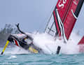 The bow tips dip deeply, the cat brakes abruptly