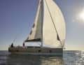 Viewed from the outside, the large hull windows are the most striking feature
