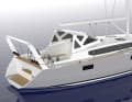 The aft targa dowel is part of the Ovni concept. The equipment carrier is fitted as standard. The aluminium dodger protects the cockpit, but is an option