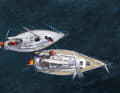 The bow of the tug is attached to the stern of the damaged vessel. This connection absorbs the tug's thrust, allowing it to approach in a controlled manner