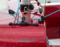 The jib is double-sheeted to one side. There are no winches. A self-tacking device is still in preparation as an option