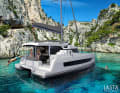 Bali Catspace. The comparatively small exterior cockpit is completely covered by the fixed bimini