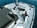 Bali Catspace. All sheets and trim lines are bundled together at the helm. The self-tacking jib makes manoeuvres easier