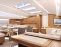 Geräumig, luftig und hell. Der Salon der Jeanneau Yachts 60 mit einem geschlossenen Pantry-Element am Hauptschott