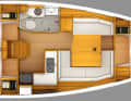 The version with three cabins is rather unusual in this boat size