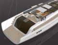 Aft cabin with glazed door: the lake terrace is borrowed from Wally