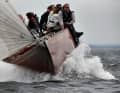 The "Anitra", also a completely refurbished 12-mR yacht, with the entire crew weight on the edge.
