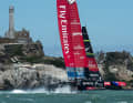 ETNZ with Alcatraz on the port side. Little spray, lots of speed