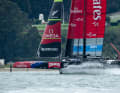 ETNZ races past the Presidio cemetery in perfect trim. The entire crew sits upwind and works with great concentration