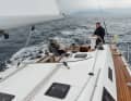 Double mainsheet, led aft