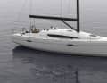 A modern crack: chine edges, flat superstructure, externally mounted shrouds