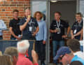 Accueil des Modern Classics : Bobby Schenk, Lasse Johannsen, Jochen Rieker, Michael Rink, Jochen Kunzemann, Monika Weber (de g. à dr.)