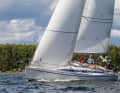 Variable. Since the jibs do not sit on the side of the boat, overlapping headsails can also be set. However, this is only necessary in very light winds