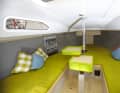 The berths are large, and storage space is provided by the lockers and cloth bags