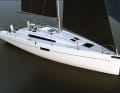 The mast is obviously positioned very far aft. This allows a large, overlapping headsail. The high sail carrying capacity stands for high performance potential under sail