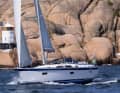 Impressive backdrop. The Hallberg-Rassy 400 in its natural habitat off the island of Orust