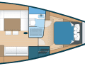 The standard version: three cabins, two bathrooms and the aft galley in the form of