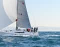 The top gennaker measures 141 square metres and acts as a light wind turbo. It is halyarded around the outside because the bowsprit only extends just under one metre in front of the forestay