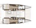 Version 1: Two spacious owner's cabins, each with its own bathroom and separate shower in the foredeck