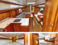 Arcona 385 Intérieur classique, confortable et très bien construit dans le style scandinave en acajou khaya. Le volume ressenti est très grand. Les couchettes doubles à l'avant ainsi que dans la cabine arrière offrent toutes deux les surfaces de couchage les plus larges de la comparaison. À l'arrière, le carénage du moteur est gênant