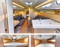Dehler 38 SQ     Der Innenausbau mit den vielen hellen Oberflächen mutet sehr modern an, das Raumgefühl ist offen, hell und einladend. In der Ausbauversion mit drei Kabinen ist die Koje steuerbords breiter als auf der Gegenseite. Die Liegefläche im Vorschiff ist ziemlich hoch eingebaut, auch daher schön breit