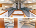 First 36 Few interior fittings, hardly any storage space, sparse use of wood. The spatial impression of the French woman is enormous, but also very sober. Cosiness and living comfort are clearly not her top priorities. The three cabins are dominated by bare functionality