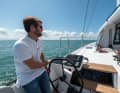 The two helm stations are installed low aft, but still allow a good view forwards and into the sails