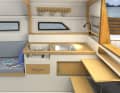 Generously planned kitchen on the companionway with sink and gas hob
