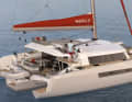 The steering position is raised at the side, and there is a lounge on the flybridge | Photo: Neel Trimarans
