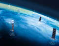 Grafik der Starlink-Satelliten, sie umkreisen die Erde als dichtes Netz