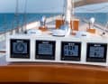 The owner has neither dispensed with nor concealed modern features such as electronics. A bow thruster, aluminium masts and Dyneema rigging are also used