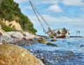 A secco: lo yacht di un velista solitario incagliato al largo dell'isola di Langeland