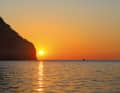 Sunset at the beacon at the entrance to Sóller on Mallorca