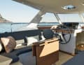 The fixed dodger with its integrated side helm station is part of Amel’s traditional design philosophy.