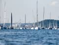 Die Teilnehmer an der Aalregatta motoren aus der Förde zum Start in der Eckernförder Bucht