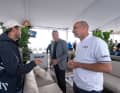 Thomas Riedel (right) and Sebastian Vettel are co-owners of the Germany SailGP team. Here, they met SailGP boss Russell Coutts (centre) in August at the Adrenaline Lounge in Sassnitz.