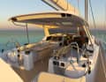 All sheets, halyards and trim lines are routed back to the twin helm stations.