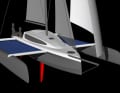 The VPLP design features slim and performance-orientated hull shapes. The centreboard in the centre fuselage is catchable