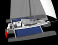 Ready to sail, the width is an impressive 5.80 metres. The side floats can be retracted